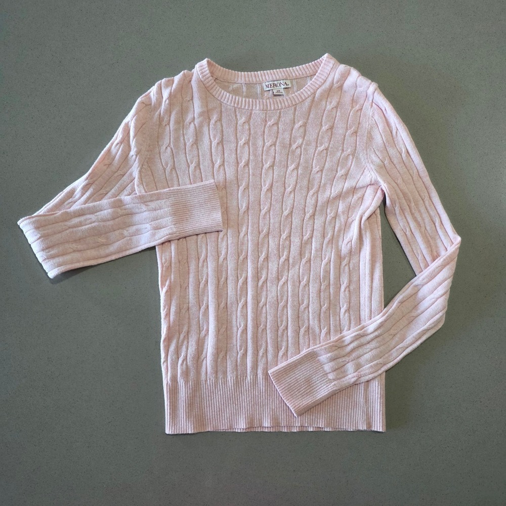 Merona Womens Pink Cable Knit Crew Neck Long Sleeve Pullover Sweater XS